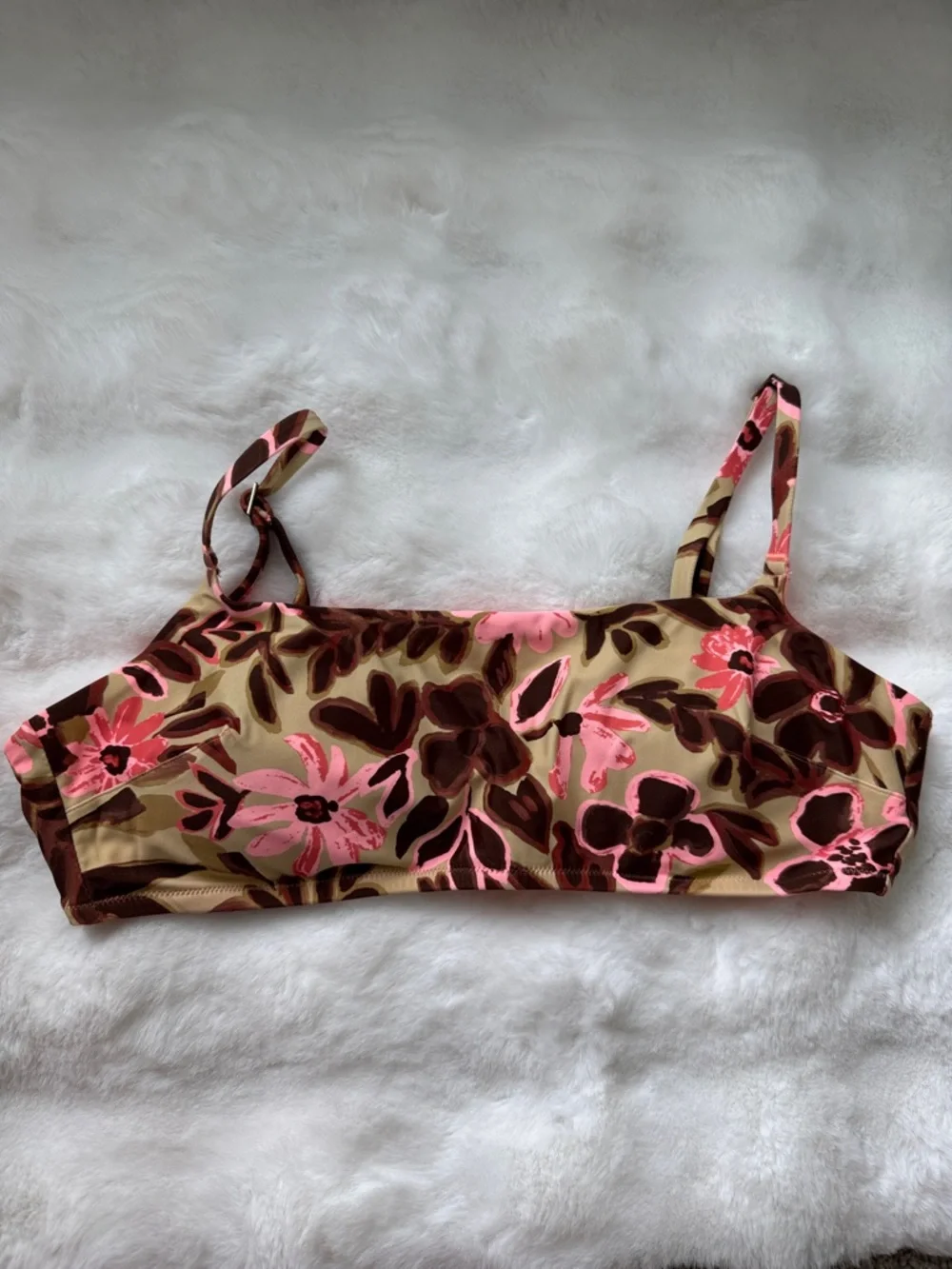 aerie Floral Print Bikini Top in Tan, Pink & Brown - Picture 4 of 6
